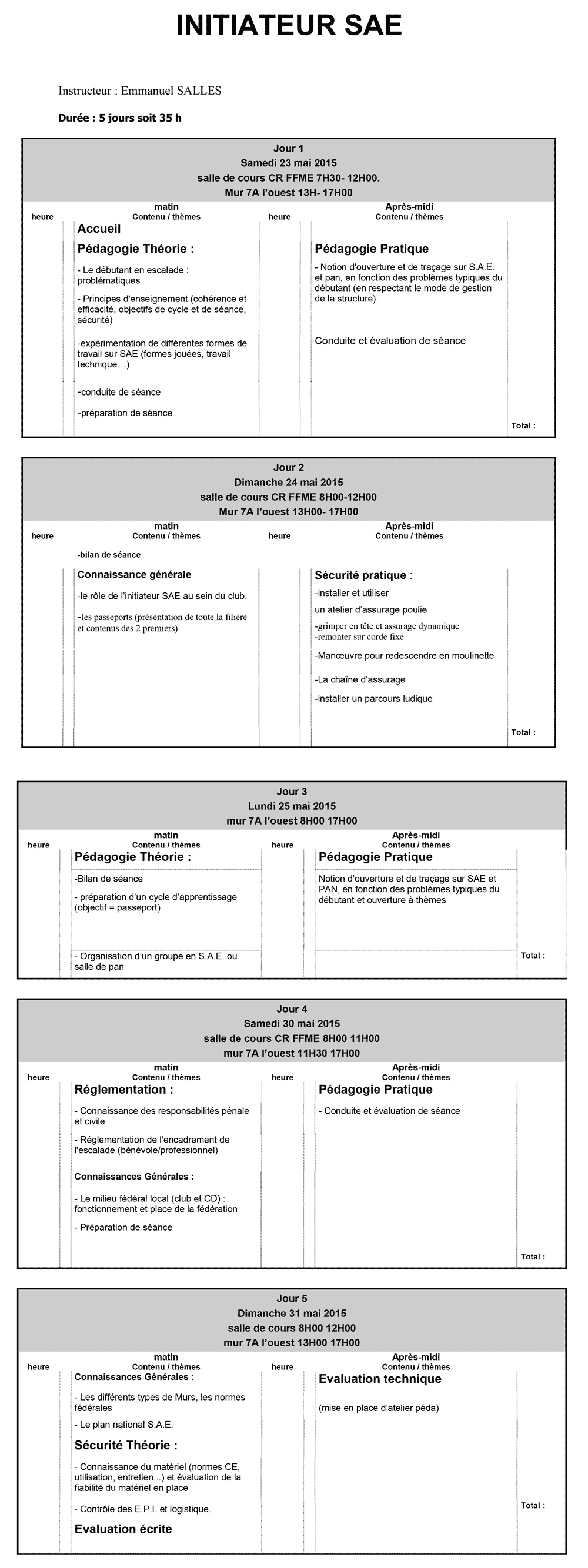 Planning SAE initiateur mai 2015